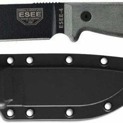 ESEE 4P-B Black Blade Plain Edge, Micarta Handle Black Sheath Clip Plate All Knife Brands