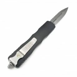 All Knife Brands Microtech 227-12 Dirac Delta D/E - Black Handle - Stonewashed Full Serration