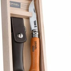 Opinel No.8 Carbon Knife With Sheath, Wooden Slide Gift Box (France)