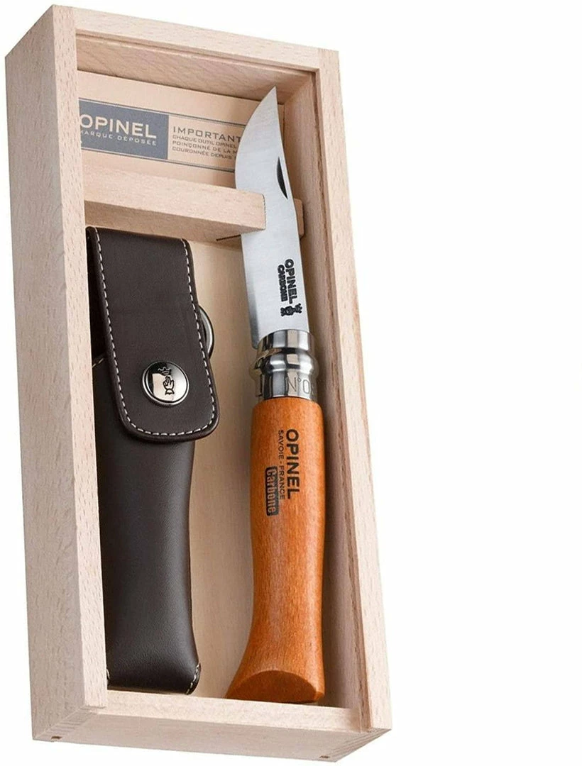 Best Pirce ✔️ Opinel No.8 Carbon Knife With Sheath, Wooden Slide Gift Box (France) ❤️ 3 Opinel No.8 Carbon Knife With Sheath, Wooden Slide Gift Box (France)