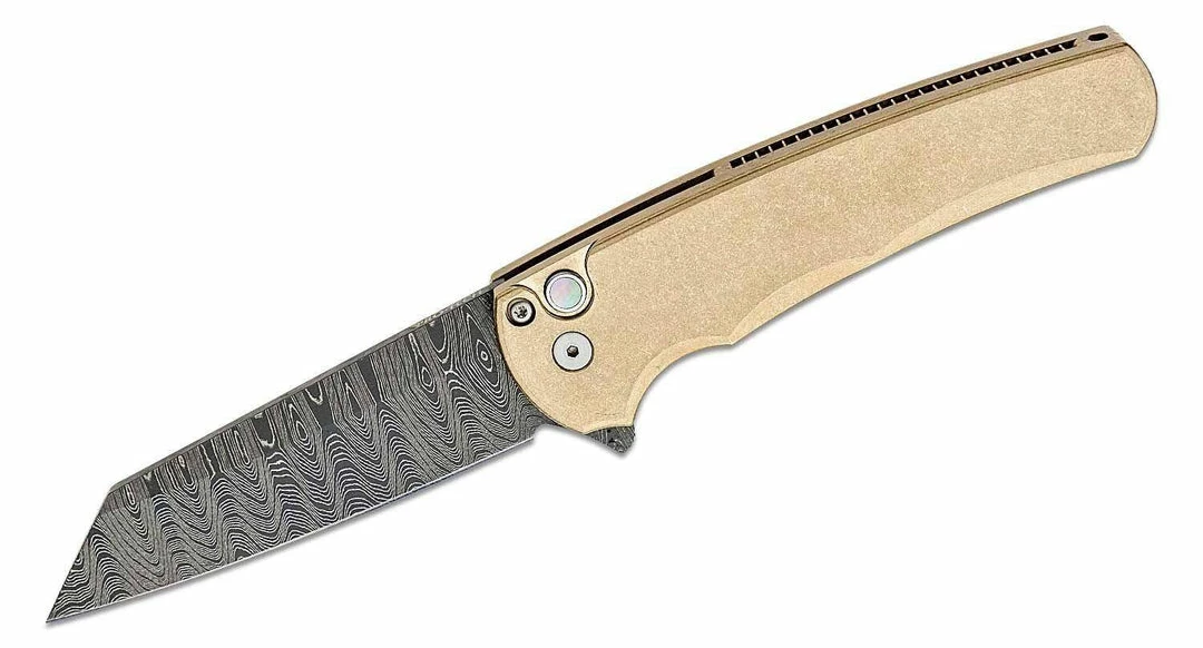 Deals 😉 PROTECH KNIVES All Knife Brands Pro-Tech Limited Edition Malibu Flipper Damascus Reverse Tanto Blade, Bronze Handles ❤️ 3 PROTECH KNIVES All Knife Brands Pro-Tech Limited Edition Malibu Flipper Damascus Reverse Tanto Blade, Bronze Handles