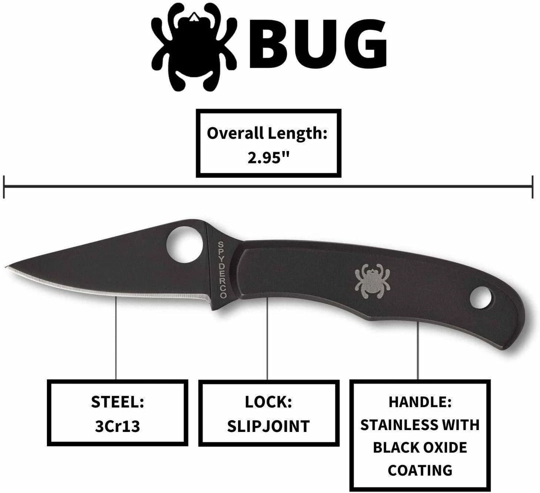 Promo 😍 Spyderco Bug Non-Locking Knife Black Steel Blade C133BKP Spyderco Knives ✨ 7 Spyderco Bug Non-Locking Knife Black Steel Blade C133BKP Spyderco Knives