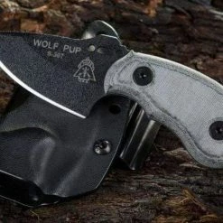 TOPS KNIVES All Knife Brands TOPS Wolf Pup Black 1095 Carbon Blade Linen Micarta Handles